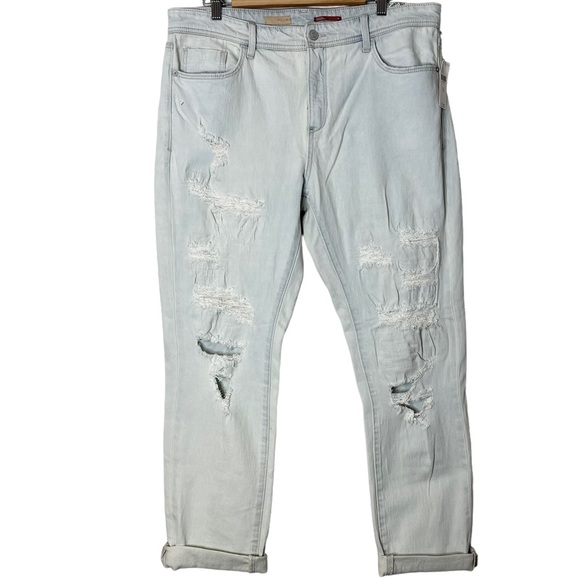 Anthropologie Pilcro Destroyed Mid-Rise Slim Boyfriend Jeans Light Wash Size 32 - Picture 6 of 11